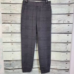 Lark + Grey Women’s Pull-On Pants Large Black White Houndstooth Stretch Ankle Tr